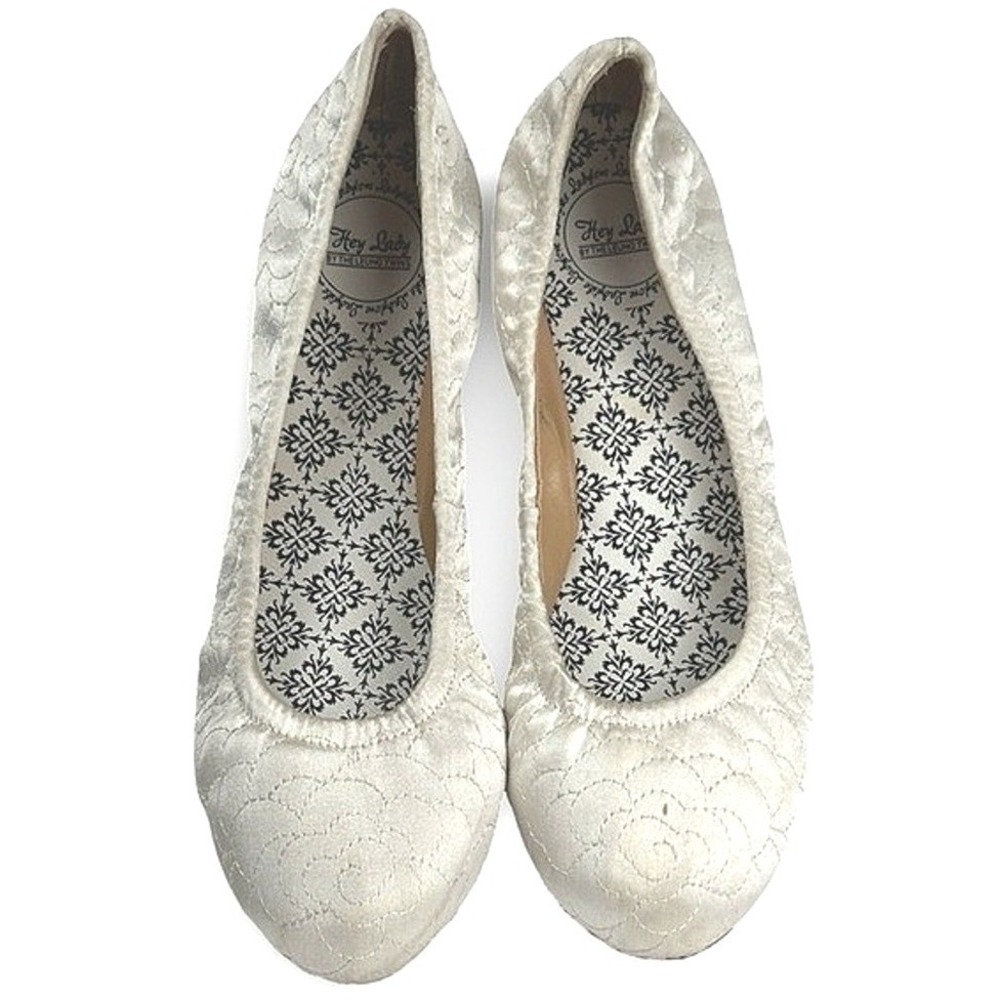 Hey Lady Smitten Ballet Flats Women's 7 Antique Silver Quilted Leather Bridal